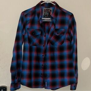 DIXXON The Jason Blue and Red  Plaid Button Down Shirt WOMENS